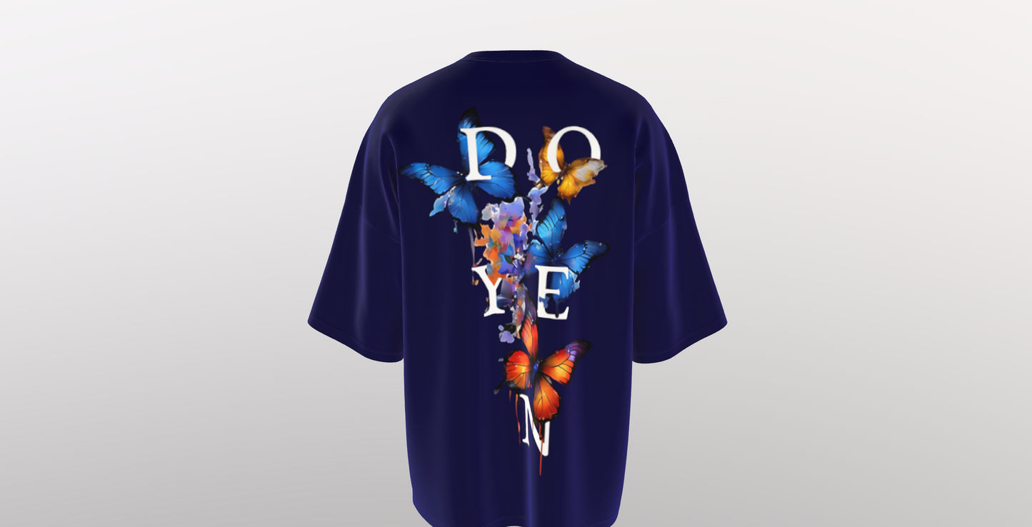 doyen blue butterfly oversized tshirt, back packet