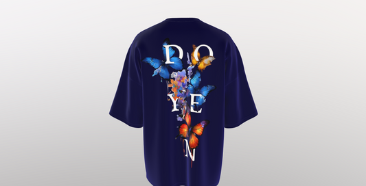 doyen blue butterfly oversized tshirt, back packet