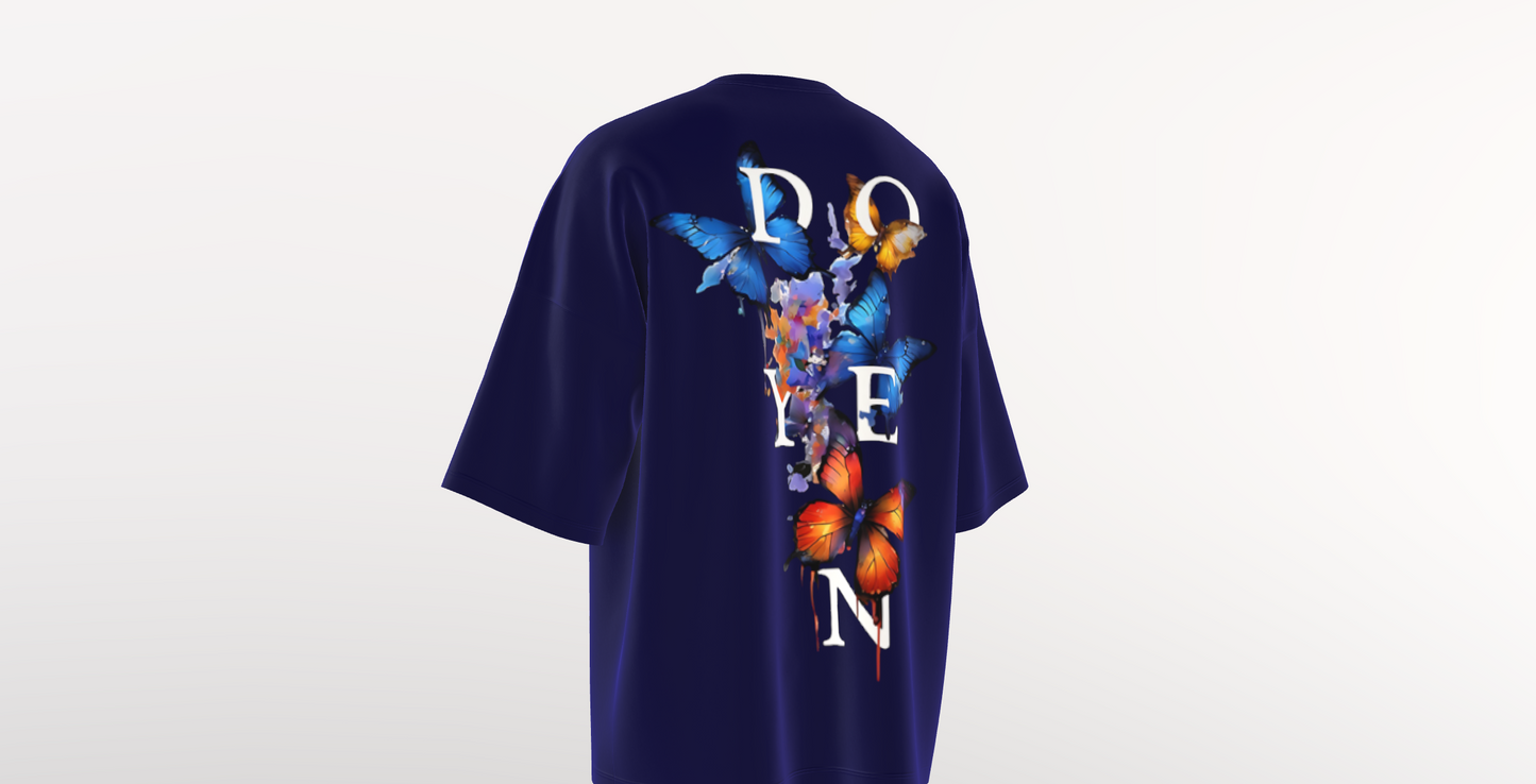 doyen blue butterfly oversized tshirt, back side packet