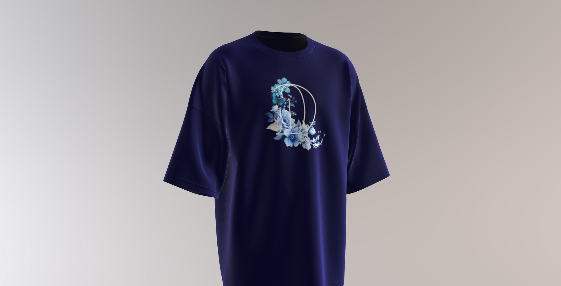 doyen blue butterfly oversized tshirt, front packet