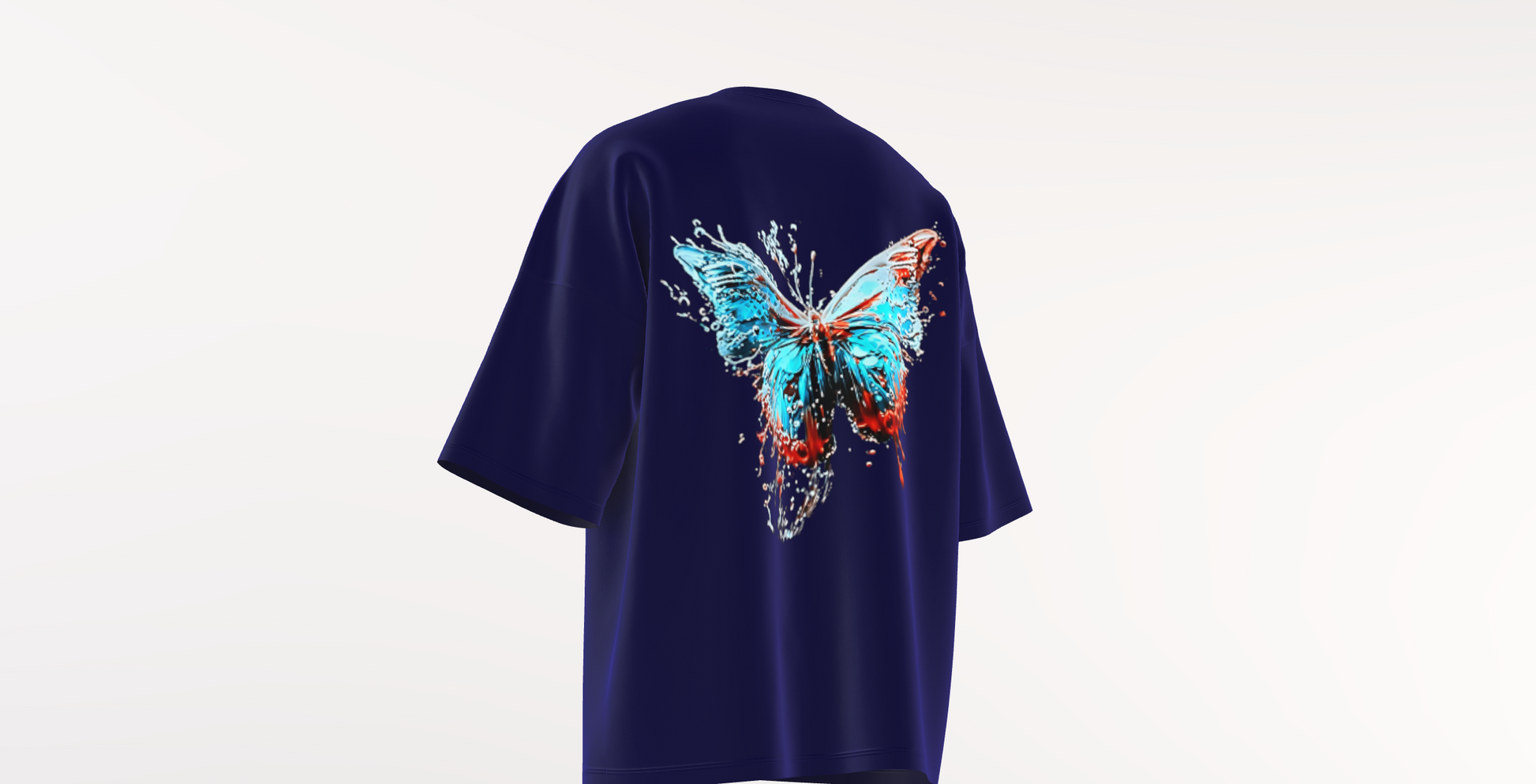 blue butterfly oversized tshirt, side back packet