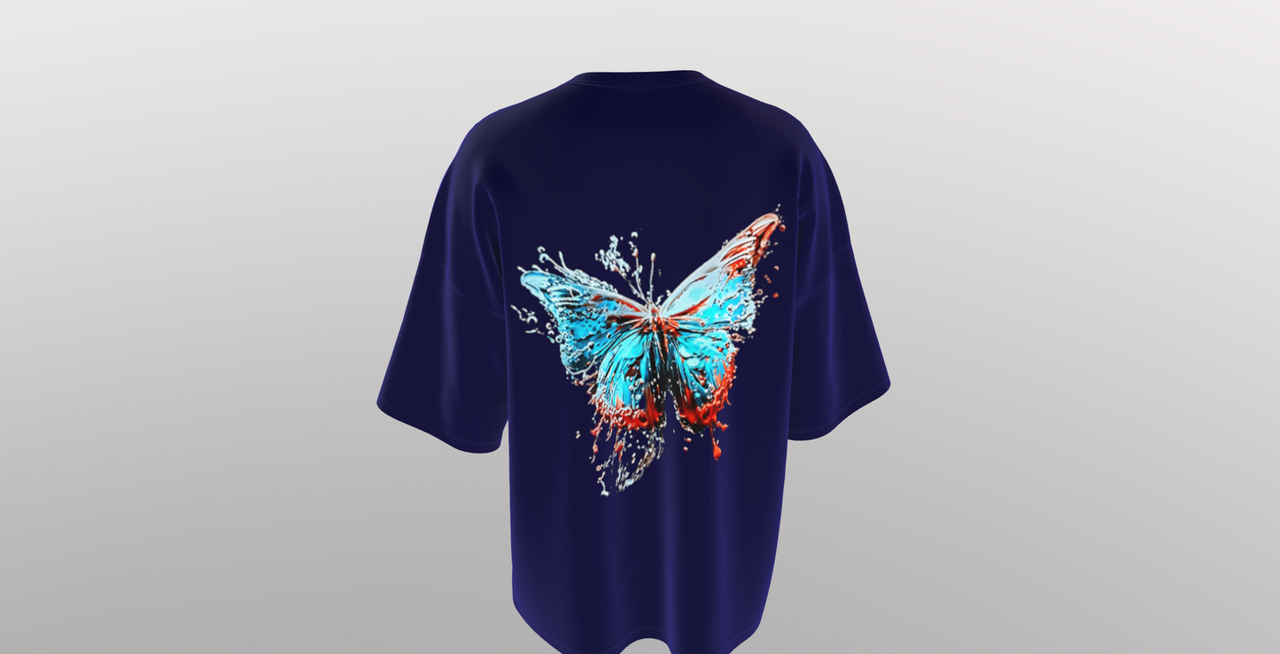 blue butterfly oversized tshirt,top  back packet