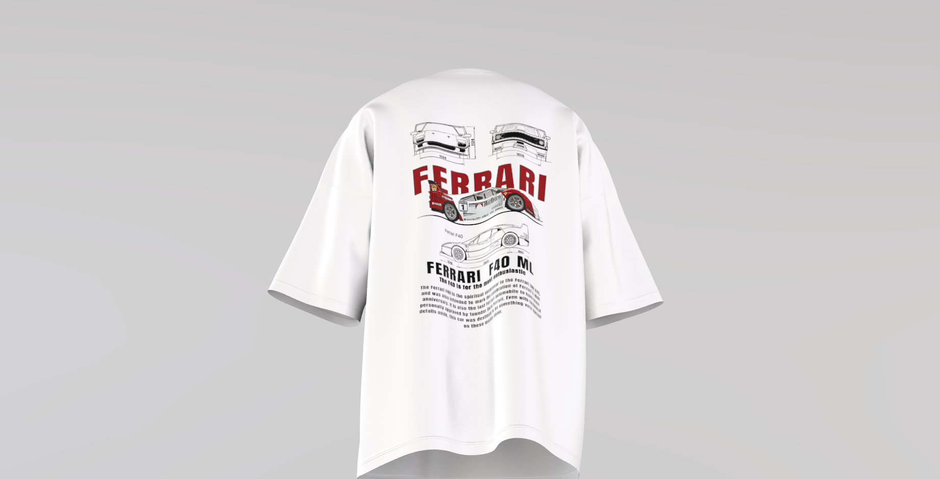 ferrari oversized t shirt, back bottom packet