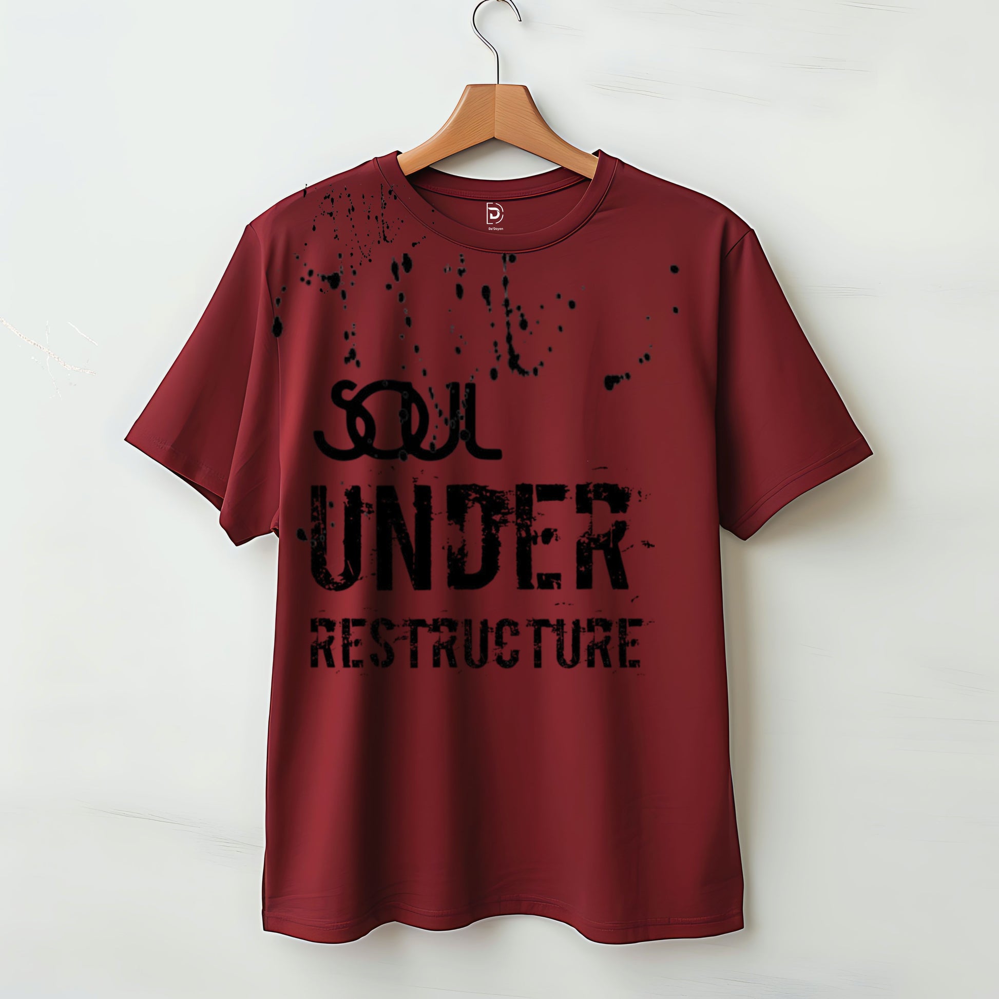 maroon oversized t shirt, front packet