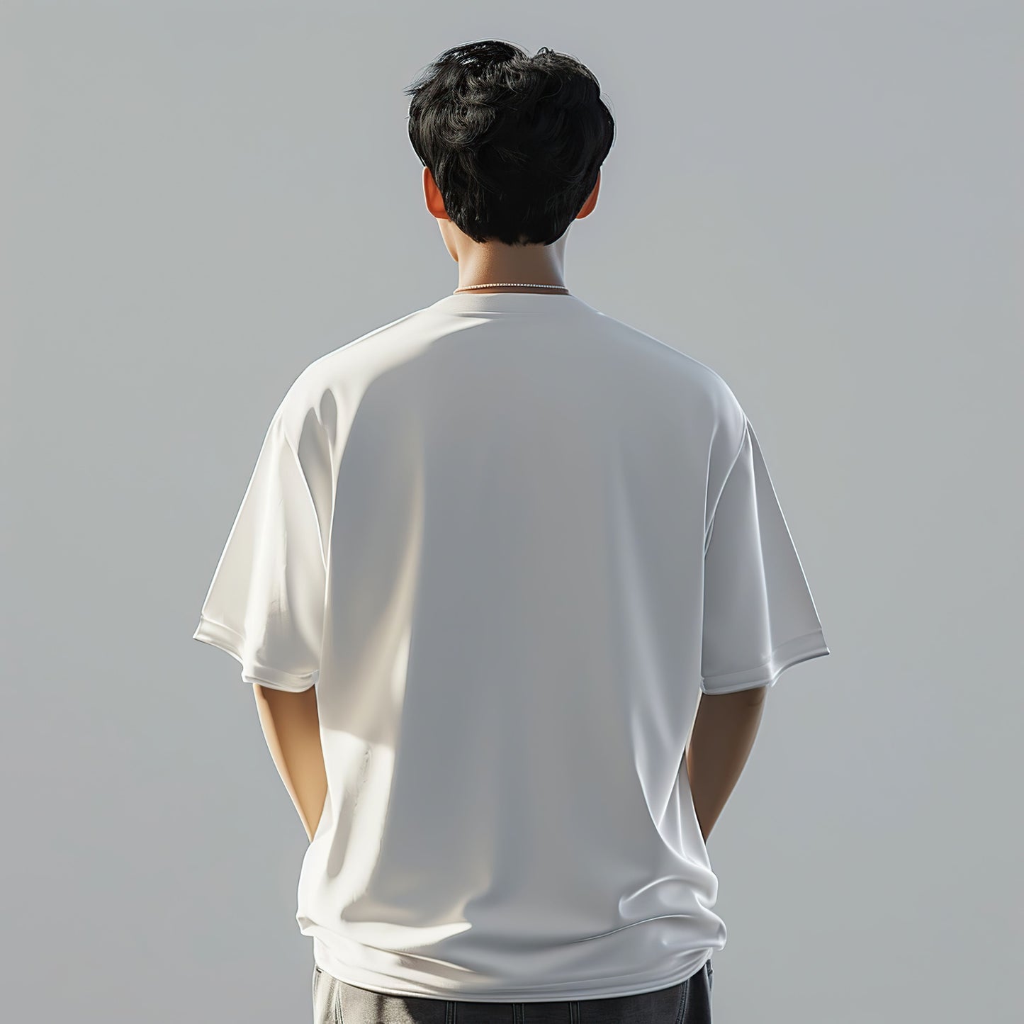 white oversized t shirt, back packet