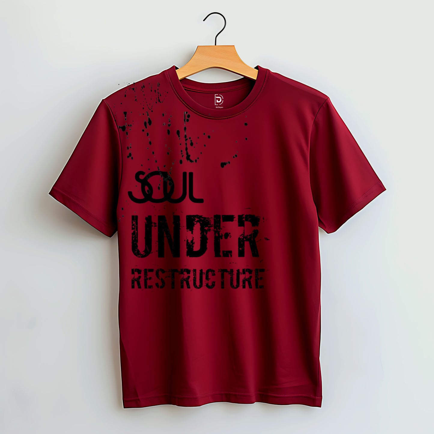 maroon oversized t shirt, front hanger packet