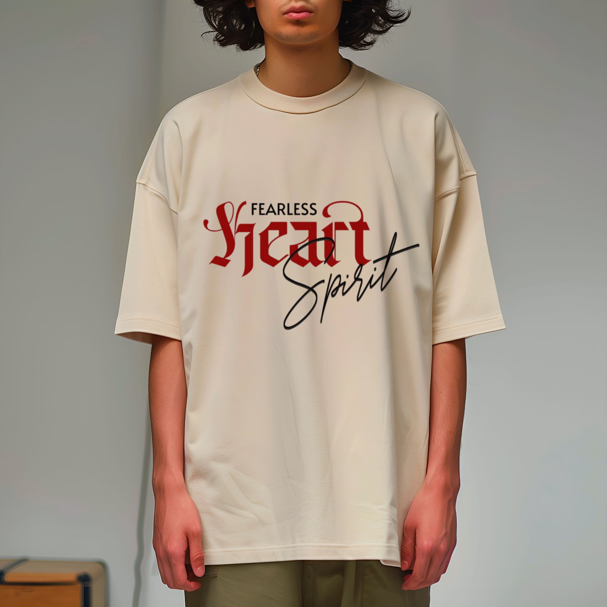 beige oversized t shirt, front model packet 