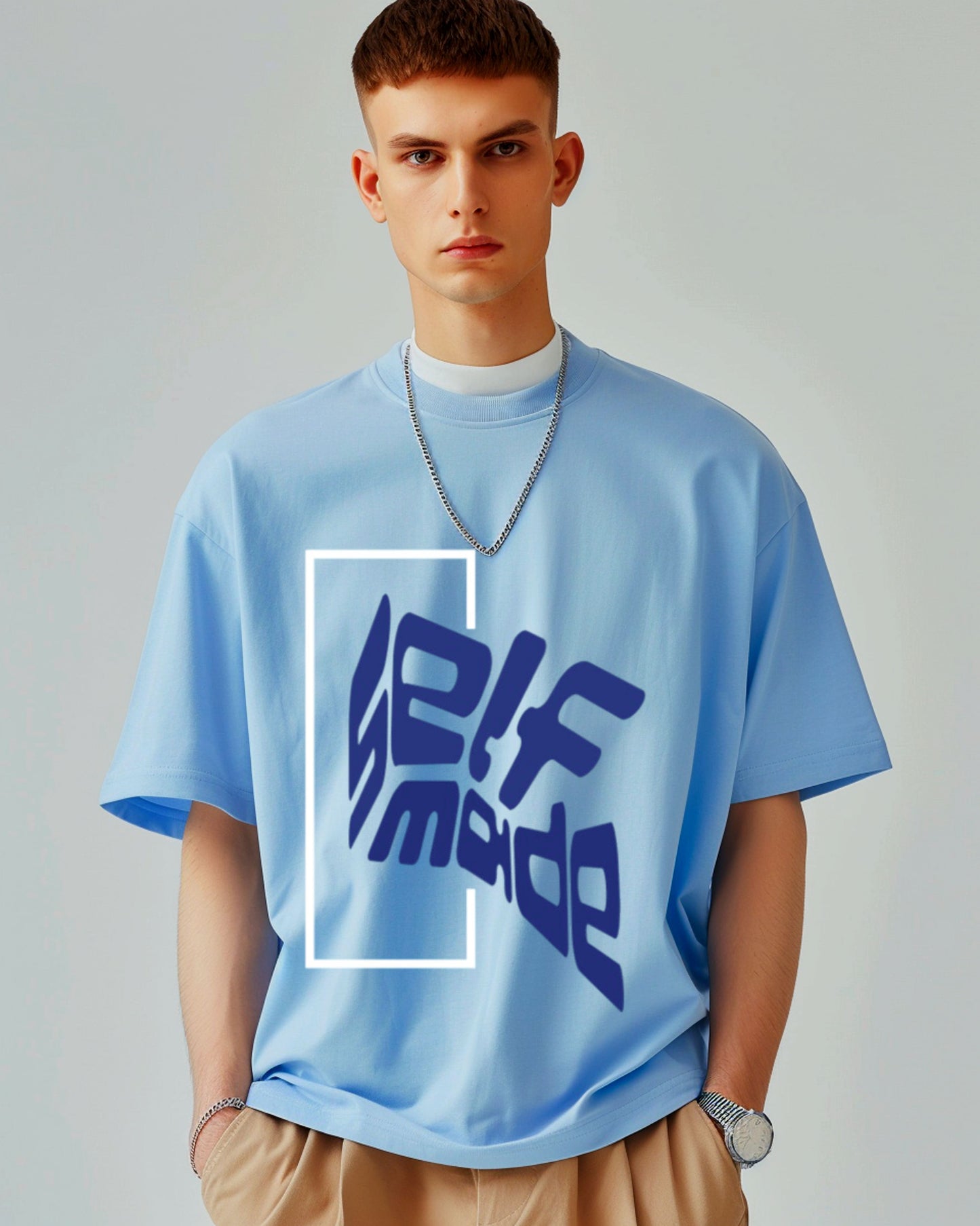 blue oversized t shirt, front  packet