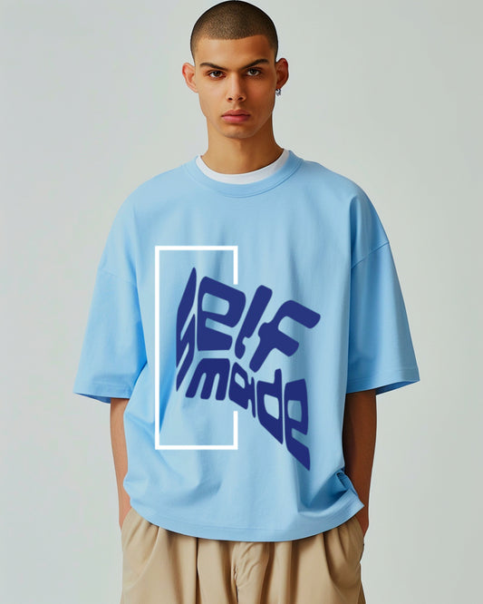 blue oversized t shirt, front model packet