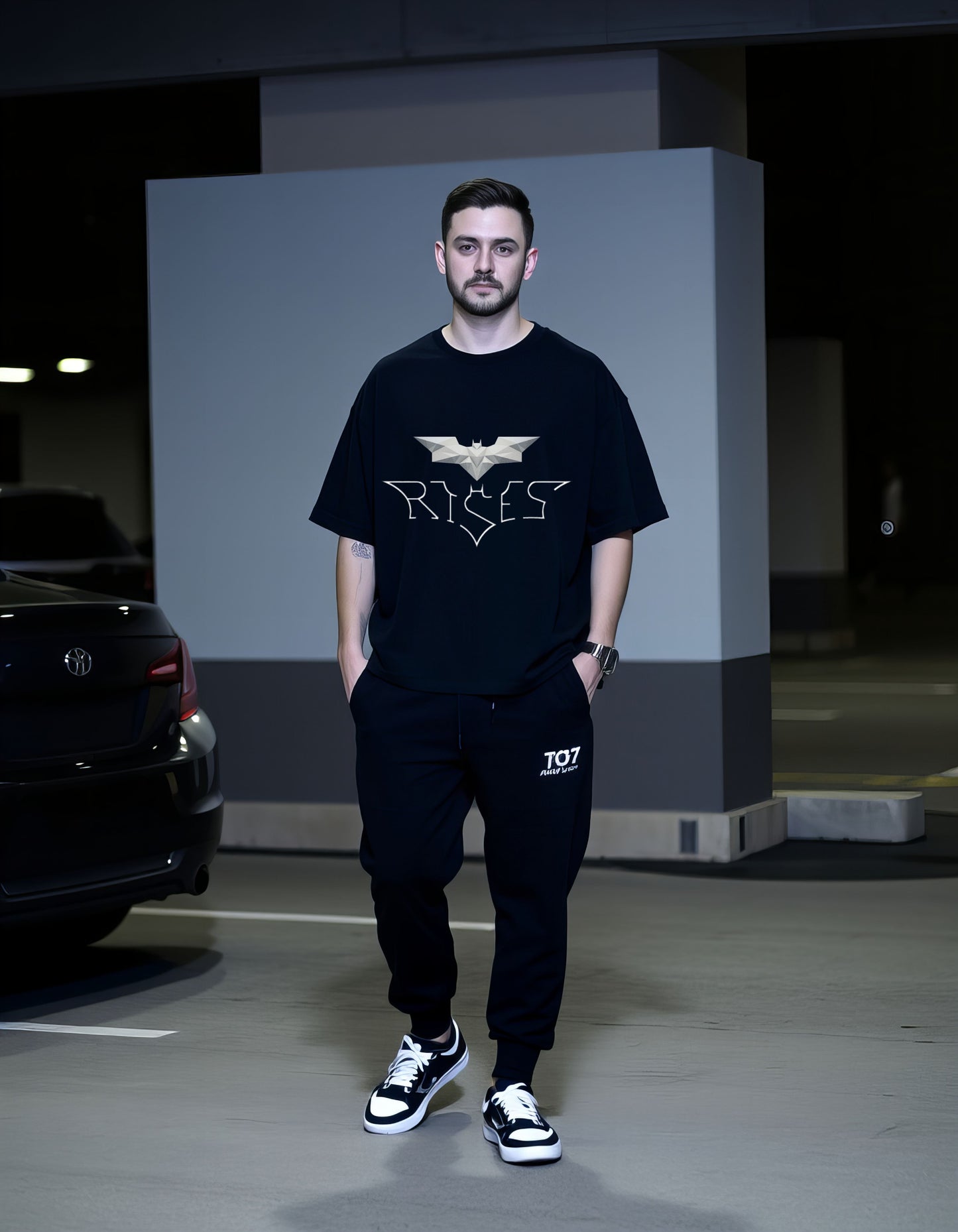 dark knight oversized t shirt, front model packet