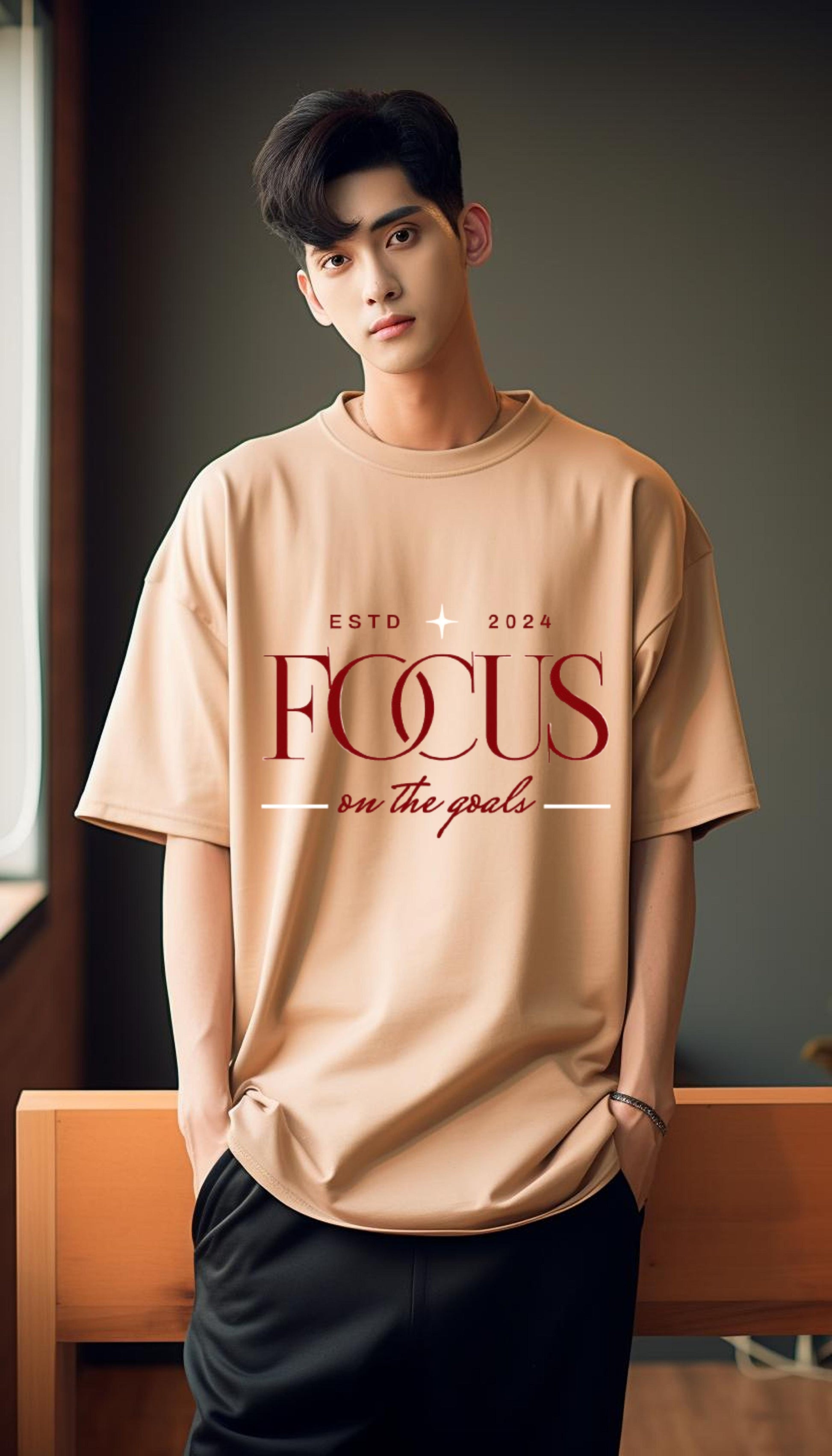 peach oversized t shirt, front model packet