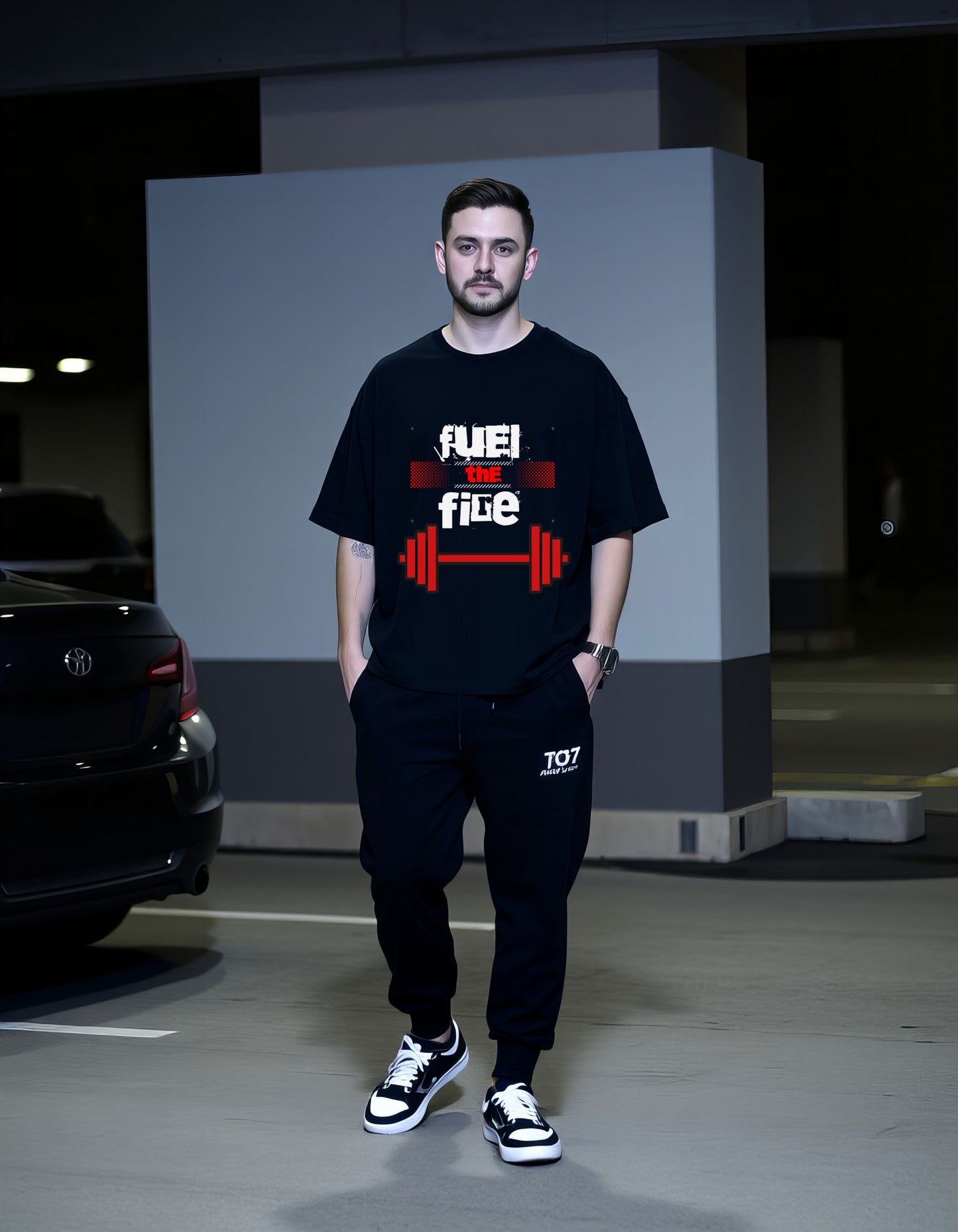 fuel the fire oversized t shirt, model packet