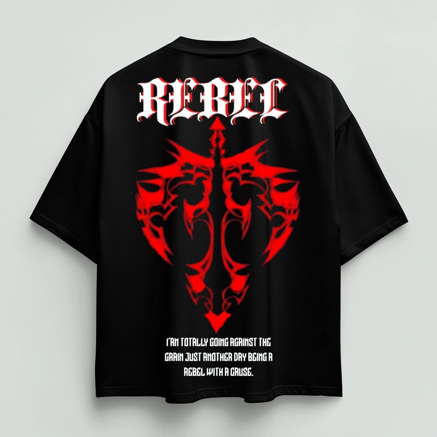 black rebel oversized t shirt, back hanger packet