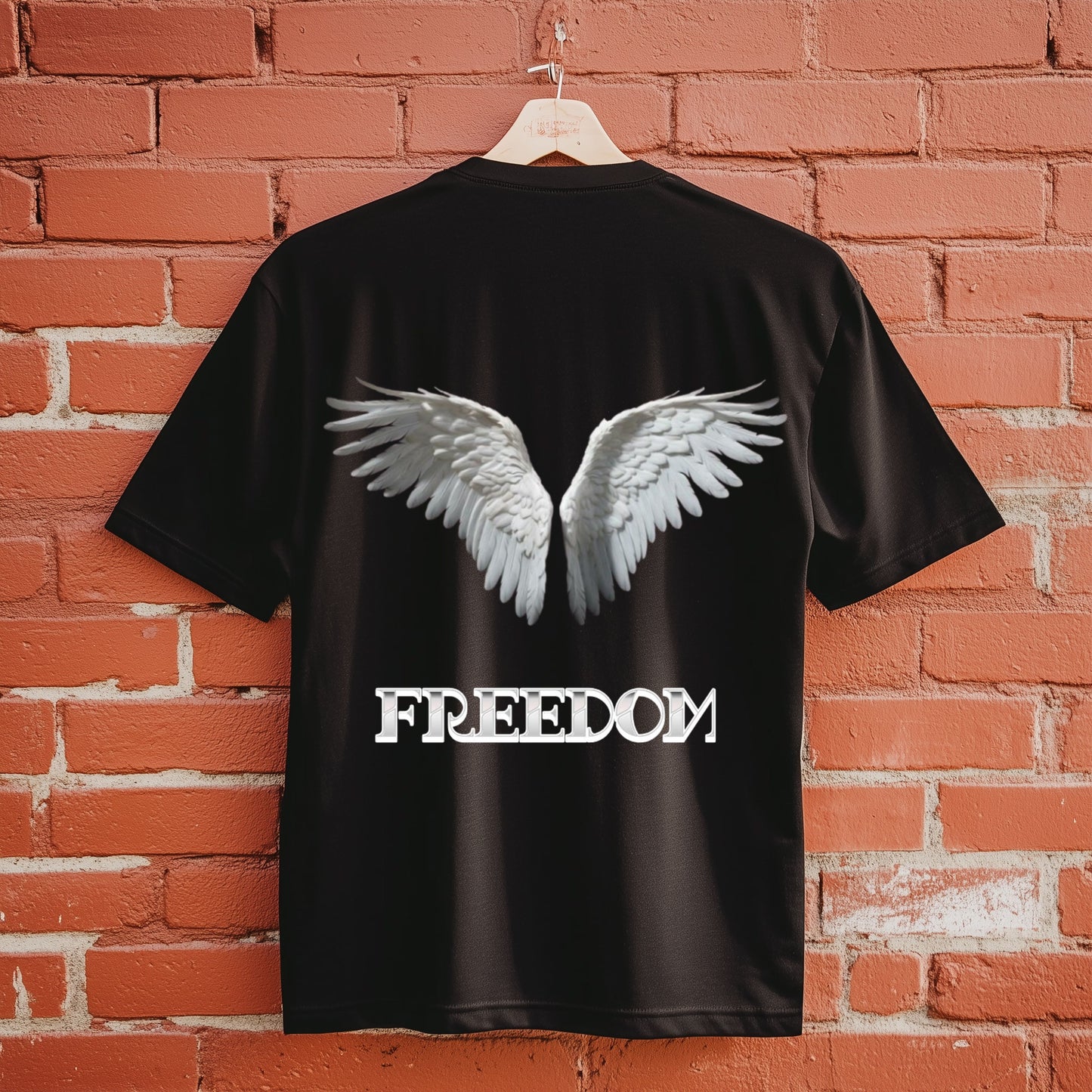 freedom black oversized t shirt, front packet 