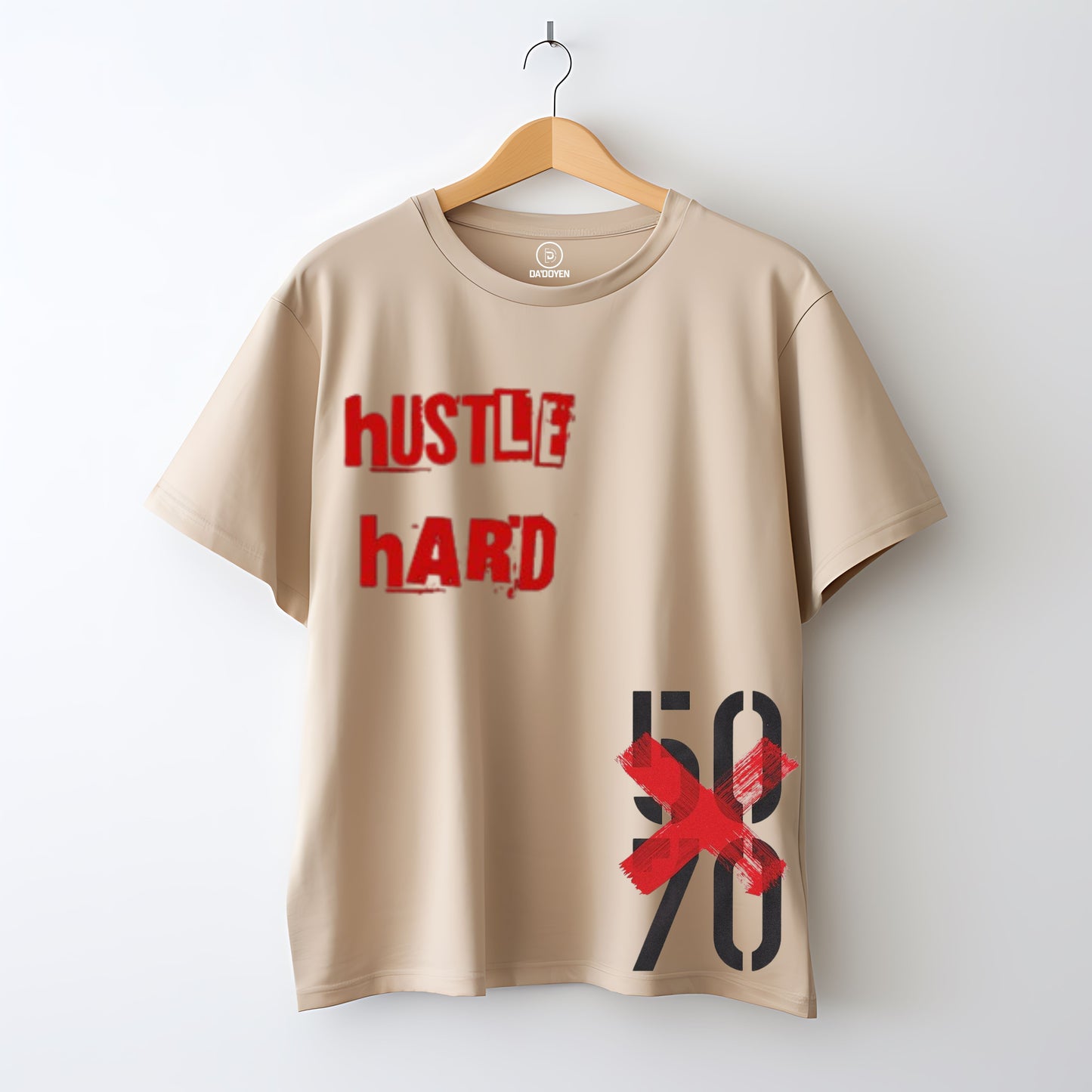 men beige oversized t shirt, front  hanger packet