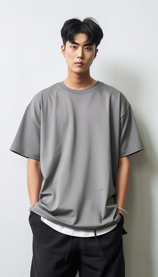 SILVER MIST Solid Oversized T-Shirt