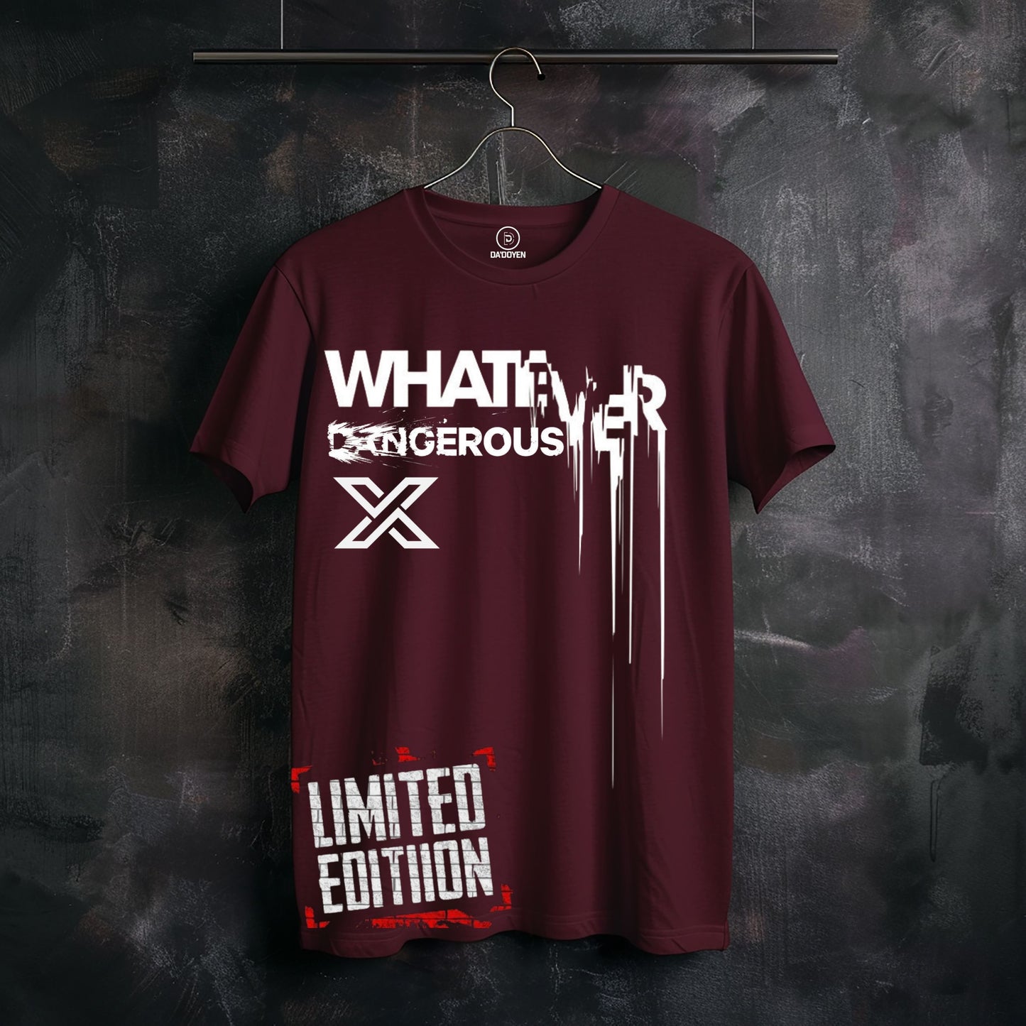 maroon oversized t shirt, front packet