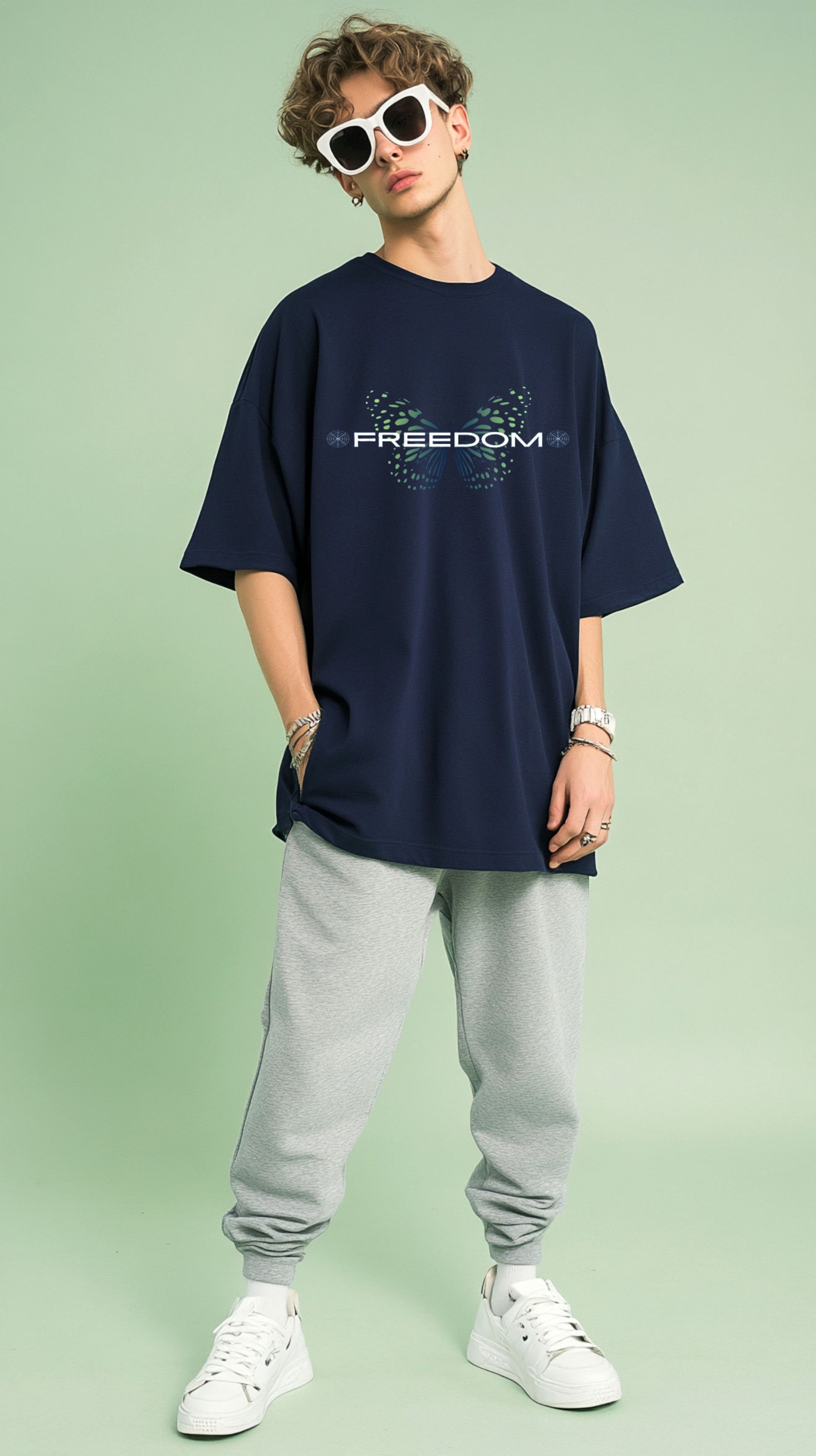 Butterfly Garden Oversized T-Shirt, left side model packet