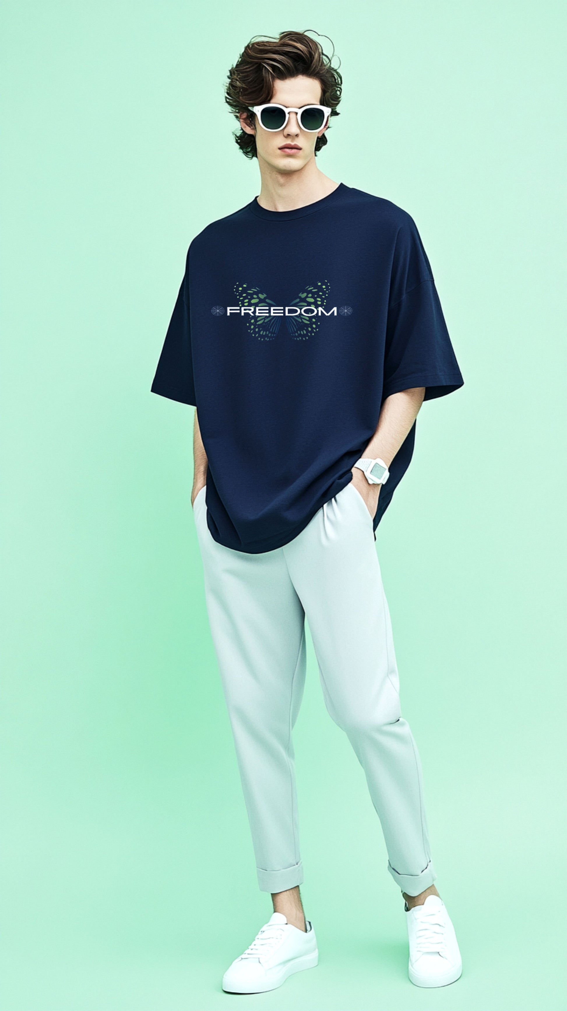 Butterfly Garden Oversized T-Shirt, side model packet